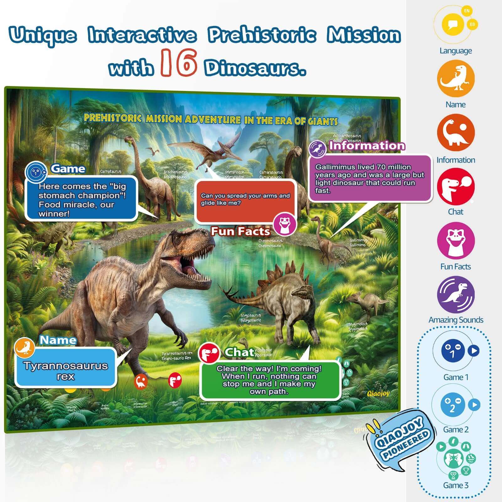 Qiaojoy Bilingual Interactiv Dinosaur Poster